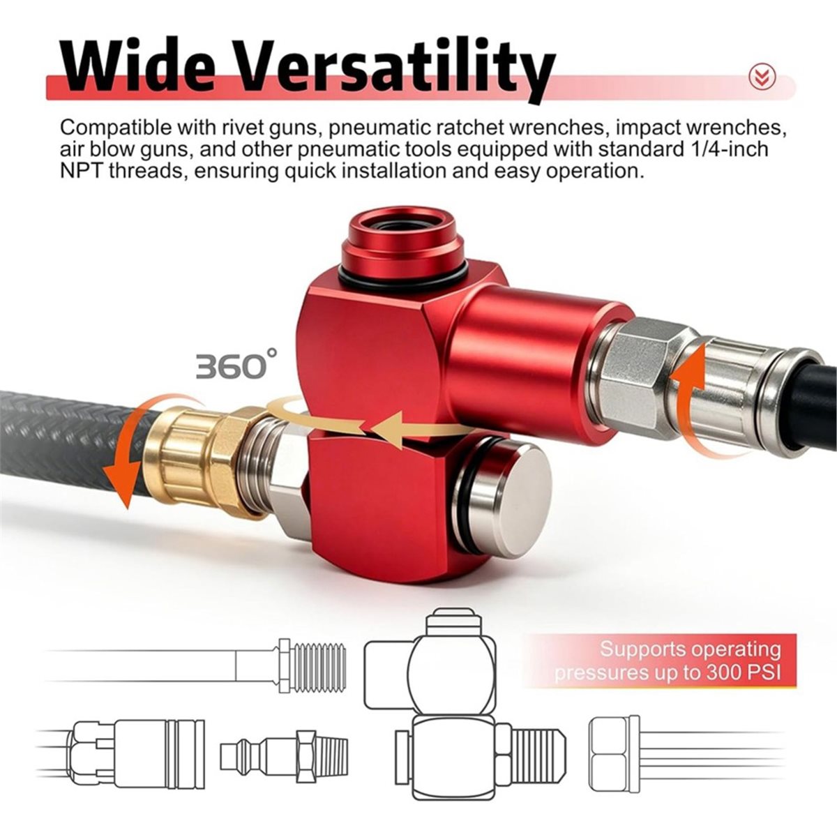 Swivel Air Hose Fitting Quick Connect 1/4 - ชุด 2 ชิ้น ข้อต่อสายลมแบบหมุนได้ 360 องศา