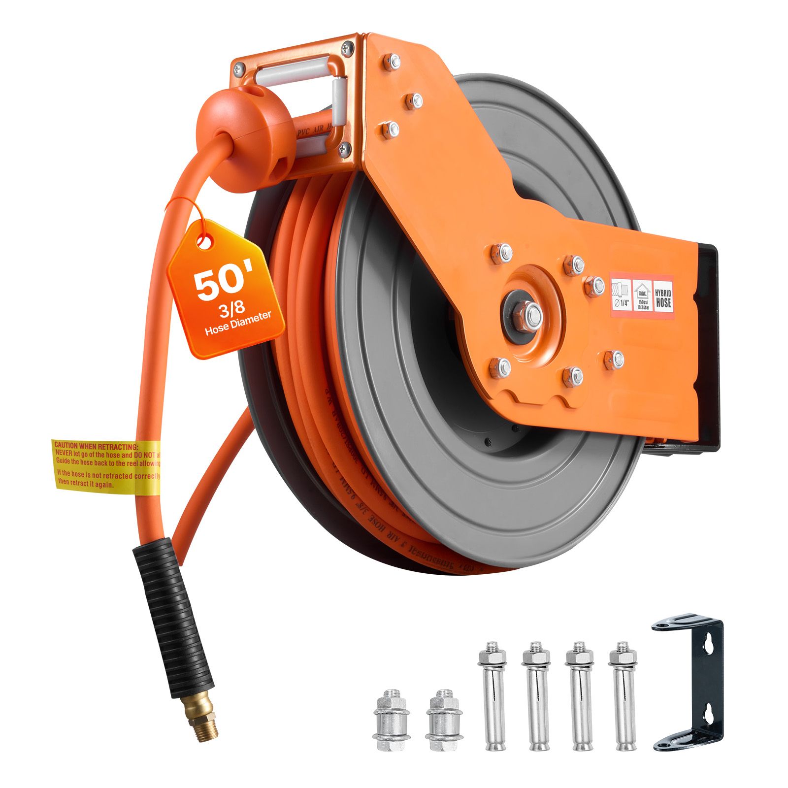 Air Compressor Air Hose 3/8 Hybrid 50Ft - สายลมแบบม้วนเก็บได้, ขนาด 3/8 นิ้ว X 50