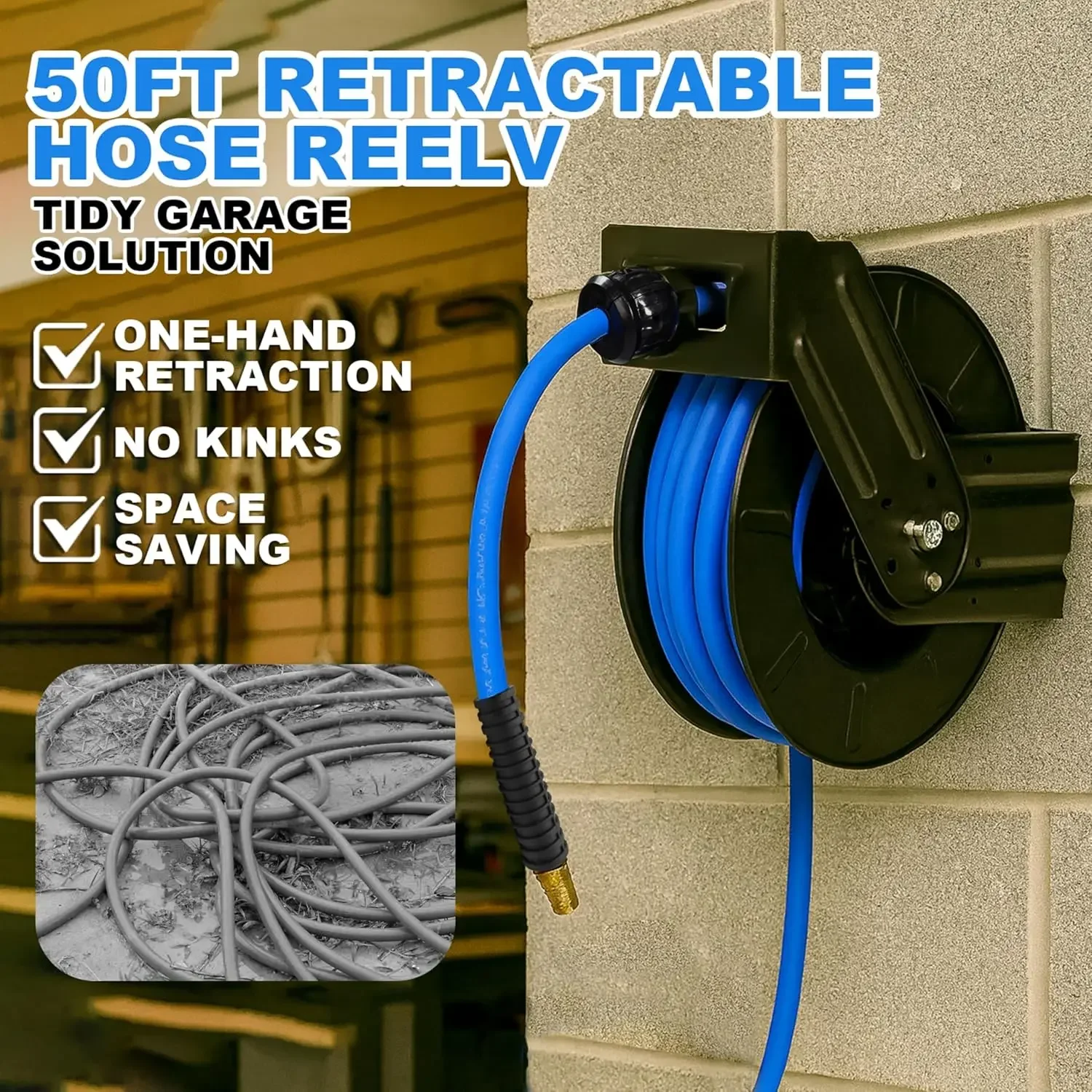สายลมแบบดึงกลับอัตโนมัติสำหรับ - Air Compressor Air Hose 3/8 Hybrid 50Ft บทวิจารณ์และราคา