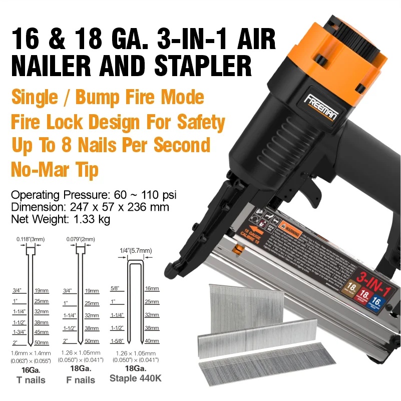เครื่องเย็บกระดาษลมฟรีแมน 16 1 - Air Brad Nailer 18 Gauge 2 In 1 บทวิจารณ์และราคา